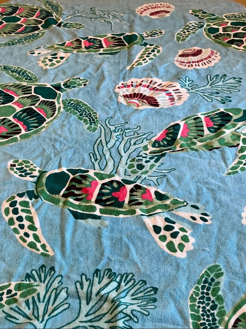 Vera Bradley Aqua Sea Turtle Beach Towel with Green & Pink Accents